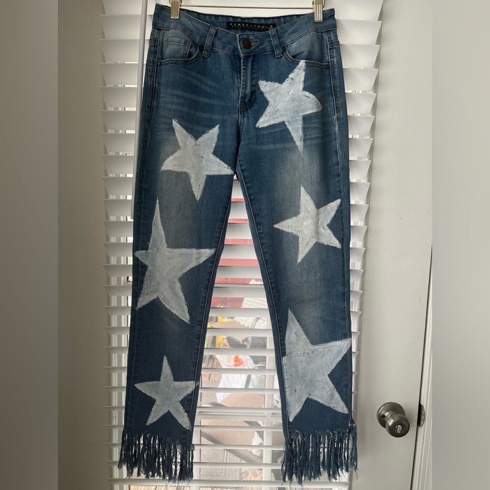 Tinseltown Blue Star-Patterned Fringe Jeans - Picture 2 of 4